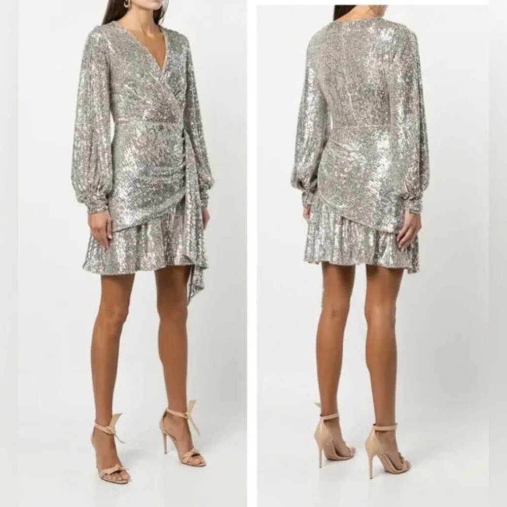 Sachin & Babi Delaney Sequin Long Sleeve Faux Wrap Cocktail Minidress
